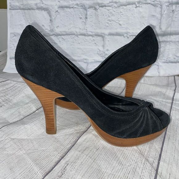 Steve Madden suede open toe heels black upper w/ brown heels sz 8 - Picture 9 of 9